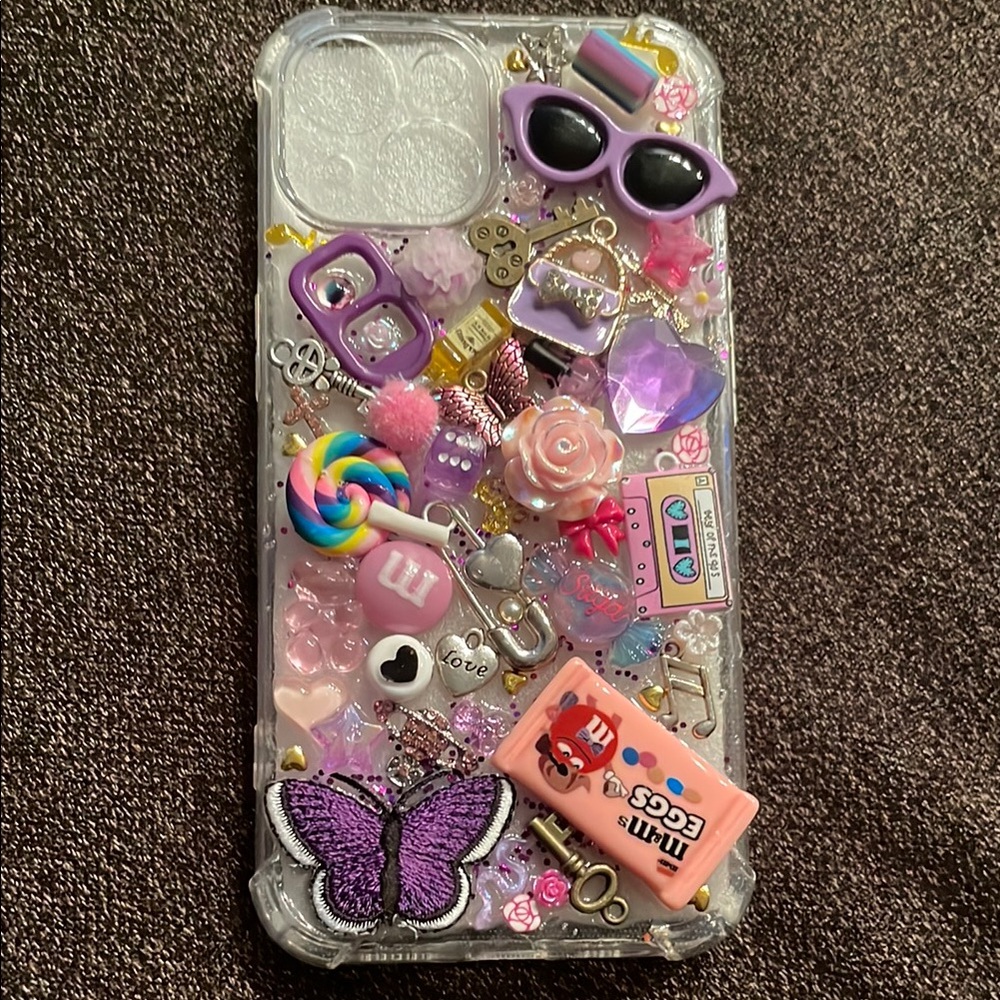 Decorative Clear Phone Case with Purple Accents Hand made phone case